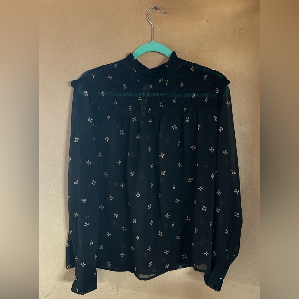 Sheer black flower print blouse